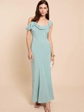 Kourt Sable Light Turquoise Off-Shoulder Evening Dress